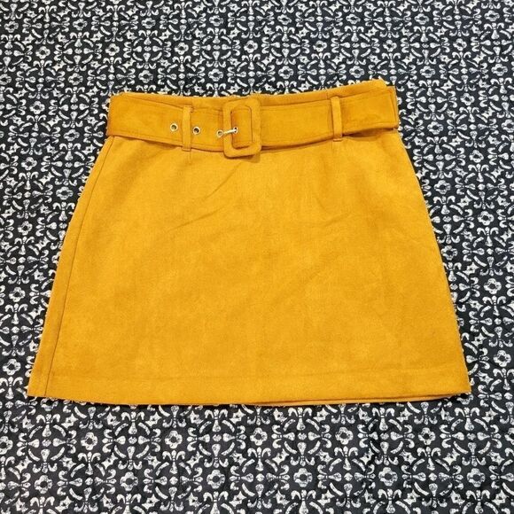 Brown Suede Belted Mini Skirt - Picture 1 of 6